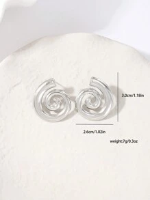 1pair Fashionable Vintage Metal Spiral Design Stud Earrings For Women, Suitable For Beach Party - Simple Style - View 8