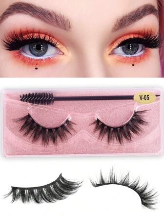 1 Pair Cat Eye 3D Crossed False Eyelashes With Eyelash Brush/Eyebrow Brush, Natural Lengthening Eyelash Extension Set, Thick & Natural Lashes, Fluffy, Portable, Suitable For Women With Sparse Lashes, Parties, Dates, Stage Makeup, Cosplay, Dramatic Performances