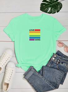 Baby Look Women's T-Shirt Love Wins LGBT Love Wins Various Colors 100% Cotton - 薄荷綠 - 查看 2