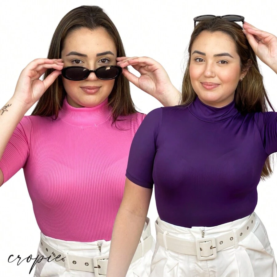 Cacharrel High Neck Ribbed Body Kit And Short Sleeve Plain Body - 彩色 - 查看 1