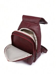 Fashion PU Flap Cover Backpack, Multi-Pocket Student Shoulder Bag, Versatile Carrying Methods