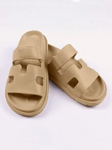 Dames Casual Four Seasons Nieuwe Veelzijdige Effen Kleur Modieuze Zwarte Pantoffels, EVA Gegoten Outdoor Strand Wandelsandalen