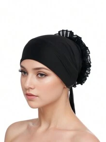 1pc Fashionable Solid Color Wide Brim Chiffon Liner Hat, African Hat Headscarf Suitable For Daily Wear, Parties, And Gatherings