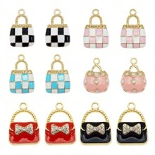 6Pcs Enamel Women Purse Bag Charms Pendant For Jewelry Bracelet Making Craft Findings Bulk