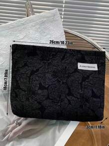 彩色条纹化妆包，女士化妆包，时尚实用，手提包，化妆品收纳包，女孩化妆包，旅行收纳包，可爱化妆包，返校背包，旅行必备，可装口红、化妆刷、护肤品、手机、零钱、小物件，适合居家、送礼、度假、节日（万圣节、圣诞节），多功能，波西米亚风格，适合海滩、浴室、卧室，大容量 - 黑色立體花紋 - 查看 3
