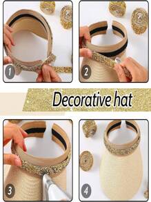 Crystal Rhinestone Stickers Ribbon 1 Yards Diamond Rhinestone Ribbon Bling Ribbons Roll Banding Belt Wrap Gem Stickers For Wedding Cakes Birthday Crafts Decorations (Goldsilver) - Multicolor - View 5