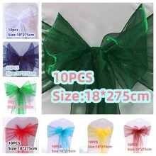 10pcs Organza Chair Sashes, Black Butterfly Chair Back Decorations, 18cm Wide X 275cm Long, For Wedding, Saudi National Day Party, Christmas Events And Celebrations, DIY Chair Decor