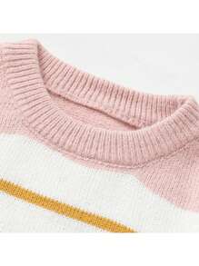 复古拼色针织毛衣宽松保暖休闲春秋 - 粉色 - 查看 3