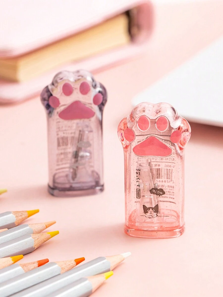 1 pieza Sacapuntas en forma de pata de gato, sacapuntas manual de lápiz como regalo, sacapuntas rotatorio mini, multifuncional, diseño acrílico creativo, regalo de papelería - Multicolor - Ver 1