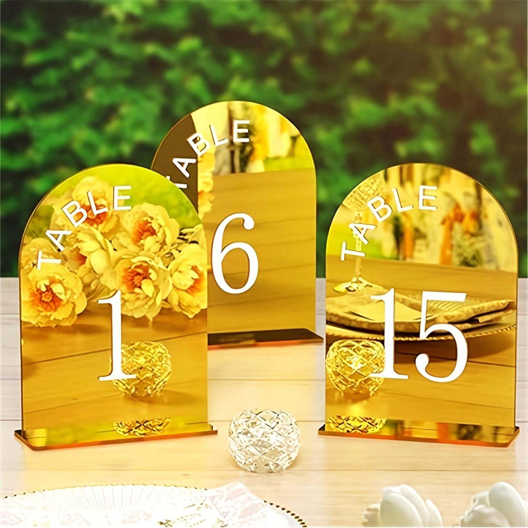 Wedding Table Numbers 5x7 Inch Mirror Arch Table Numbers With Stands 