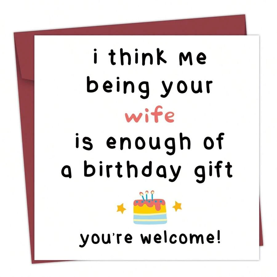1pc Unique & Heartfelt Birthday Card For Husband From Wife - Express Your Thanks With A Humorous Message, Special Sentimental Greetings, Complete With Envelope - Multicolor - View 1
