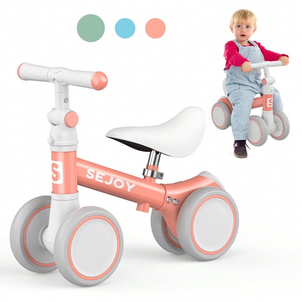 Sejoy Bicicleta de equilibrio ajustable para bebés con mango de asiento ajustable para niños de 10 a 36 meses, bicicleta de equilibrio para niños de 1 año, primera bicicleta para caminar, bicicleta de entrenamiento para niños pequeños, sin pedal, 4 ruedas silenciosas,Regalo de cumpleaños