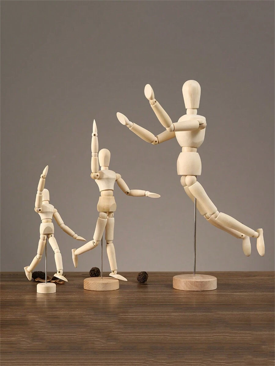 1 pièce Mannequin articulé en bois, figurine de dessin de croquis d'artiste mobile, décoration de bureau pour robot DIY posable, décoration de robot, figurines de jouets, Bjd - Beige - Voir 1
