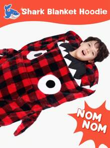 Shark Hoodie Blanket For Adult, Shark Wearable Blanket Hoodie Gifts For Women Men, Funny Blanket With Sleeves Is Funny Gift, Hooded Blanket Shark Gifts - 紅黑格子 - 查看 5