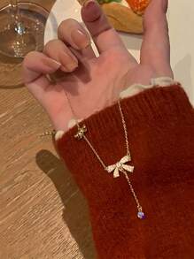 1pc Bow Knot Cubic Zirconia Necklace For Women Valentines,Mom,Mother,Mother's Day,Gift