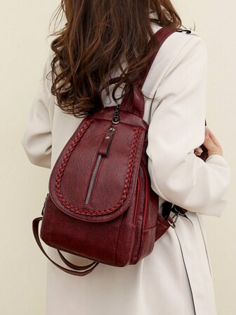 Fashion PU Flap Cover Backpack, Multi-Pocket Student Shoulder Bag, Versatile Carrying Methods