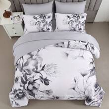 7 Pieces Purple Floral Comforter Sets Full Queen King Bed In A Bag,Elegant Flower Comforter With Sheet Set, Soft Microfiber Bedding Set For Wedding Items,Valentines Day Home Bed Room Decor,Mothers Day Gift,All Season - 黑色 - 查看 4