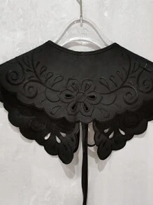 1 件女式可拆卸蕾丝假领衬衫云肩彼得潘领刺绣蝴蝶结假领衣服衬衫配饰 - 黑色 - 查看 8