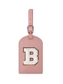 1个PU皮革行李牌，TSA认证，可定制A-Z字母，带隐私保护盖和姓名卡；可爱白色字母组合旅行包牌，男女通用；旅行必备，适用于背包、行李箱、旅行装备、返校书包、学习用品等。