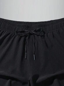 Boyfriend Style Men's Summer Outdoor Running Marathon Athletic Quick-Drying Training Fitness Basketball Ice Silk Double-Layer Solid Color Shorts With Inner Lining - Black - View 4