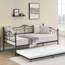 Twin Daybed With Trundle, Metal Day Beds Twin Size, Sofa Bed For Living Room And Guest Room - Black - View 1