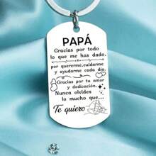 1PC Unique Stainless Steel Keychain - Perfect Christmas Gift For Mom & Dad, Casual Style Car Accessories Bag Charm Backpack For School Letter - Silvery - View 1