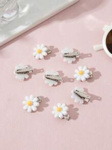 8pcs Daisy Flower Hair Clips For Little Girls, Suitable For Vacation, Daily Outings - White - View 3