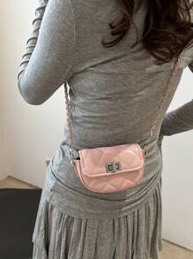 女士时尚迷你斜挎包，时尚别致的链条肩带翻盖锁圆形设计小钱包 - 粉色 - 查看 5