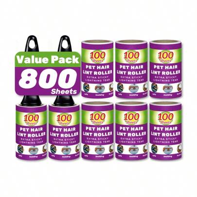 100 Sheets/Roll Lint Roller, Pet Hair Remover Roller, Lint Roller Refills, Tearable Sticky Lint Roller, Lint Rollers For Pet Hair Extra Sticky, Portable Lint Remover, For Furniture, Carpet, Clothes, Easily Remove Dog And Cat Hair