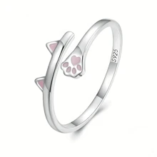 925 Sterling Silver Fashion Delicate Sweet Elegant Lovely Cat Claw Drop Oil Hypoallergenic Open Ring - Cat's Paw - View 2