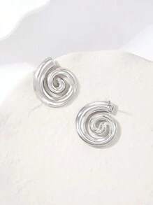1pair Fashionable Vintage Metal Spiral Design Stud Earrings For Women, Suitable For Beach Party - Simple Style - View 2