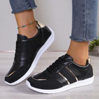 New Lace-Up Ultralight Casual Sports Shoes, Breathable Patchwork Design, Lightweight & Comfortable For Household, Hiking, Modern Fashionable Casual Sneakers For Women