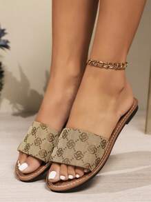 Color-Block Flat Sandals Women Summer New Euroamerican Flat Casual Beach Slippers Bohemian Style Sports Slides