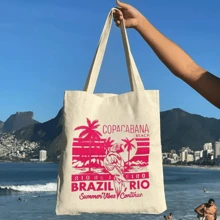 100% Cotton Ecobag Bag BRAZIL RIO Print (Pink) - 白色 - 查看 2