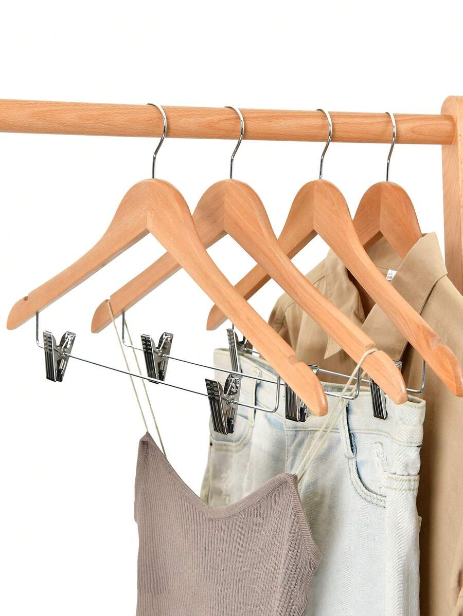 10 Móc Treo Bằng Gỗ Có Kẹp, Móc Treo Áo Bằng Gỗ Cao Cấp Cho Tủ Quần Áo, Móc Treo Quần Bằng Gỗ Tự Nhiên Bền Đẹp Có Kẹp Cho Quần, Bộ Quần Áo, Váy, Quần Jean, Áo Sơ Mi, Quần Short - Nhiều màu - Xem 1