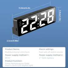 Minimalist LED Alarm Clock, Digital Electric Clock For Students, Plug-In And Dual-Powered, Voice Control And Temperature Display - Multicolor - View 6