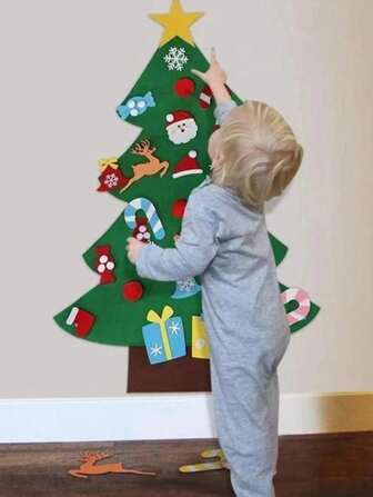 26pcs/Set DIY Felt Christmas Tree Merry Christmas Decorations For Home 2024 Christmas Ornament Xmas Gifts Santa Claus New Year Tree Birthday Home Decor Room Decor Winter Christmas Decorations Home Christmas Gifts Christmas Decor