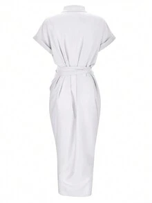 Vestidos Largos Elegantes para Mujer Moda Unicolor, con Botón Delantero, Transpirables y Cómodos, Ajustadoss - Blanco - Ver 7