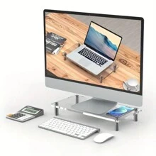 Acrylic Desktop Computer Monitor Riser Stand, Transparent Laptop Screen Display Shelf, Office Desk Storage Organizer - Clear - View 3