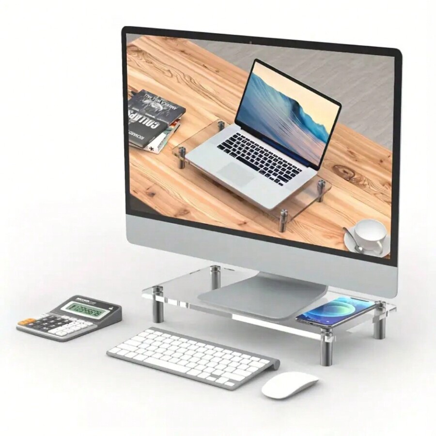 アクリル デスクトップモニタースタンド、透明 ラップトップ ディスプレイシェルフ、オフィスデスクの収納オーガナイザー SHEIN JAPAN