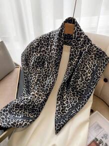 1 件装豹纹两用围巾头巾女士优雅正式仿丝披肩方形围巾真丝围巾 - 彩色 - 查看 6