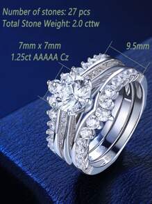 AIHUASI 2 件/套 925 纯银单石 7*7 毫米 1.25 克拉圆形切割方晶锆石订婚戒指新娘套装守卫结婚戒指增强器女士精美珠宝情人节礼物