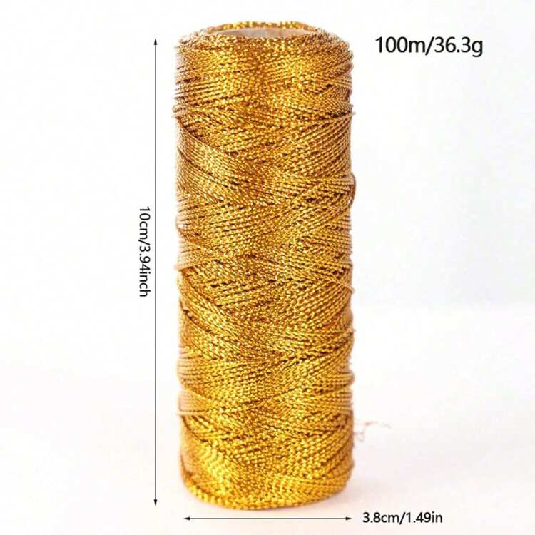 1 pieza - Cuerda de envolver regalos de Navidad de 1.5mm*100m, línea metálica para etiqueta de regalo, cinta hueca dorada de 8 hebras, cordón para empacar regalos que no se estira - Verde - Ver 2