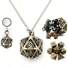 7pcs Mini Antique Metal Icosahedron D20 Dice Set - Portable Keychain Necklace With Hollow Case, Perfect For D&D Role Play Games - Unique Gift For Gamers,Adult Party Games Suitable For Halloween/Christmas/Thanksgiving
