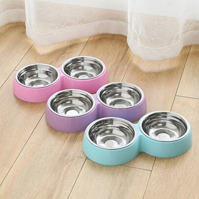 Candy Color Pet Stainless Steel Double Bowl, Pet Plastic Cat Bowl