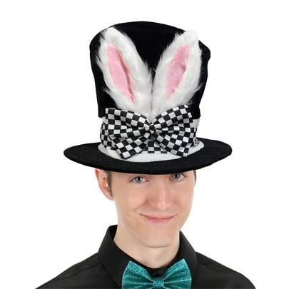 Easter Day White Rabbit Top Hat Alice Wonderland Cosplay Bunny Bowler Men Women March Hare Costume Accessory Topper With Ears,Christmas