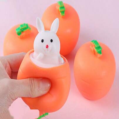 胡萝卜挤压玩具，兔子形状减压挤压杯，新奇玩意，减压玩具，户外玩具，挤压玩具