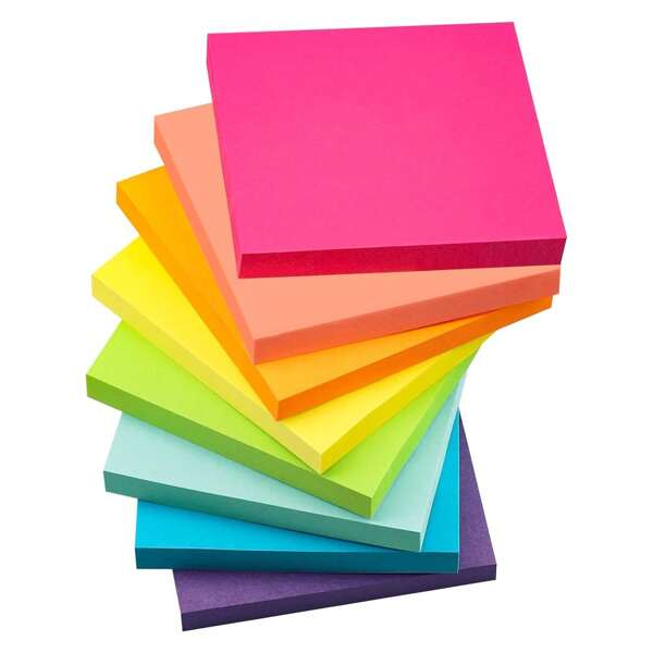 8 Colors Neon Sticky Notes, 3x3 Inches, Vibrant Self-Adhesive Memo Pads, Easy To Post, Suitable For Home, Office And Notebook,School Supplies,Back To School