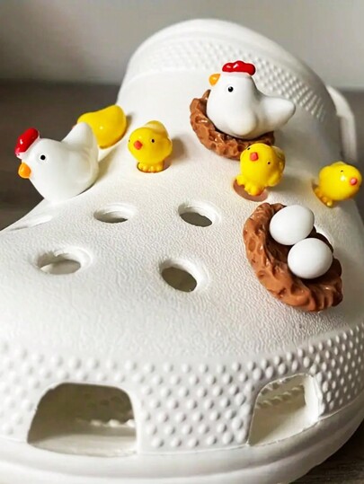 10pcs Cute Hen & Chick Charm Set, Suitable For Hollow Out Clogs, Beach Sandals