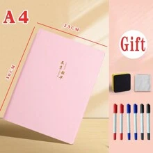 1 quyển sổ tay có thể xóa được kèm 6 bút + cục tẩy + vải, sổ nháp chất lượng cao khổ A4 cho học sinh/trẻ em, sổ tay giấy nháp khổ A5, bảng lập kế hoạch công việc/mục tiêu (Tẩy màu ngẫu nhiên) - Hồng - Xem 5